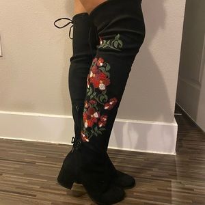 Embroidered over the knee boots